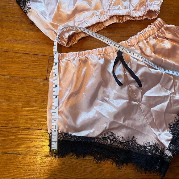 SHEIN Pink Satin Pajama Set with Black Lace - Picture 8 of 9
